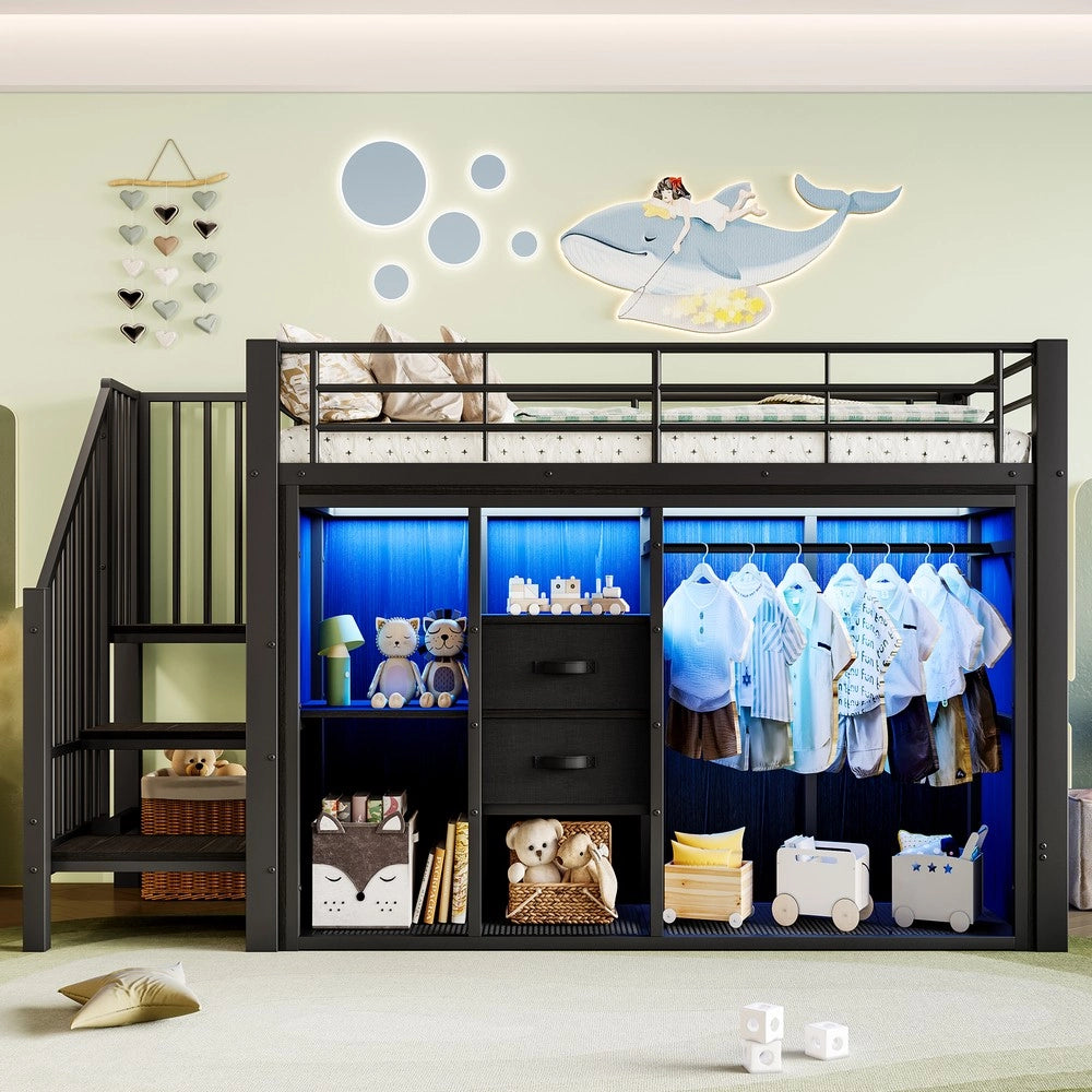 Letto Contenitore con LED e Cassetti ¨C MINIMAL ¨C Nero 90x200