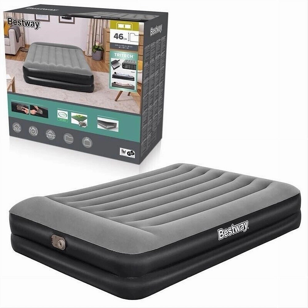 Trade Shop - Materasso Floccato Matrimoniale Airbed Nero/grigio Gonfiabile Pompa Integrata 67403 -