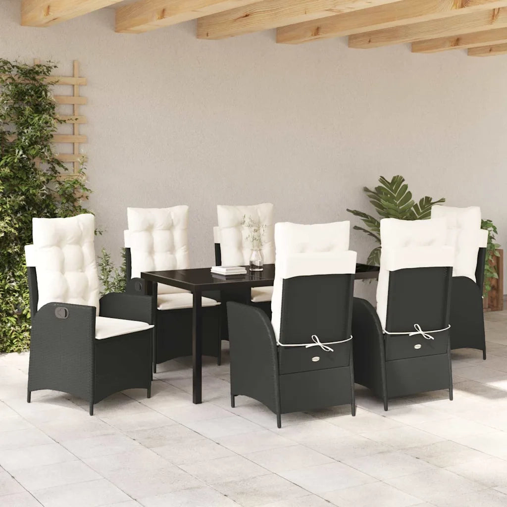 Set da Pranzo per Giardino con cuscino 7 pcs Nero polyrattan