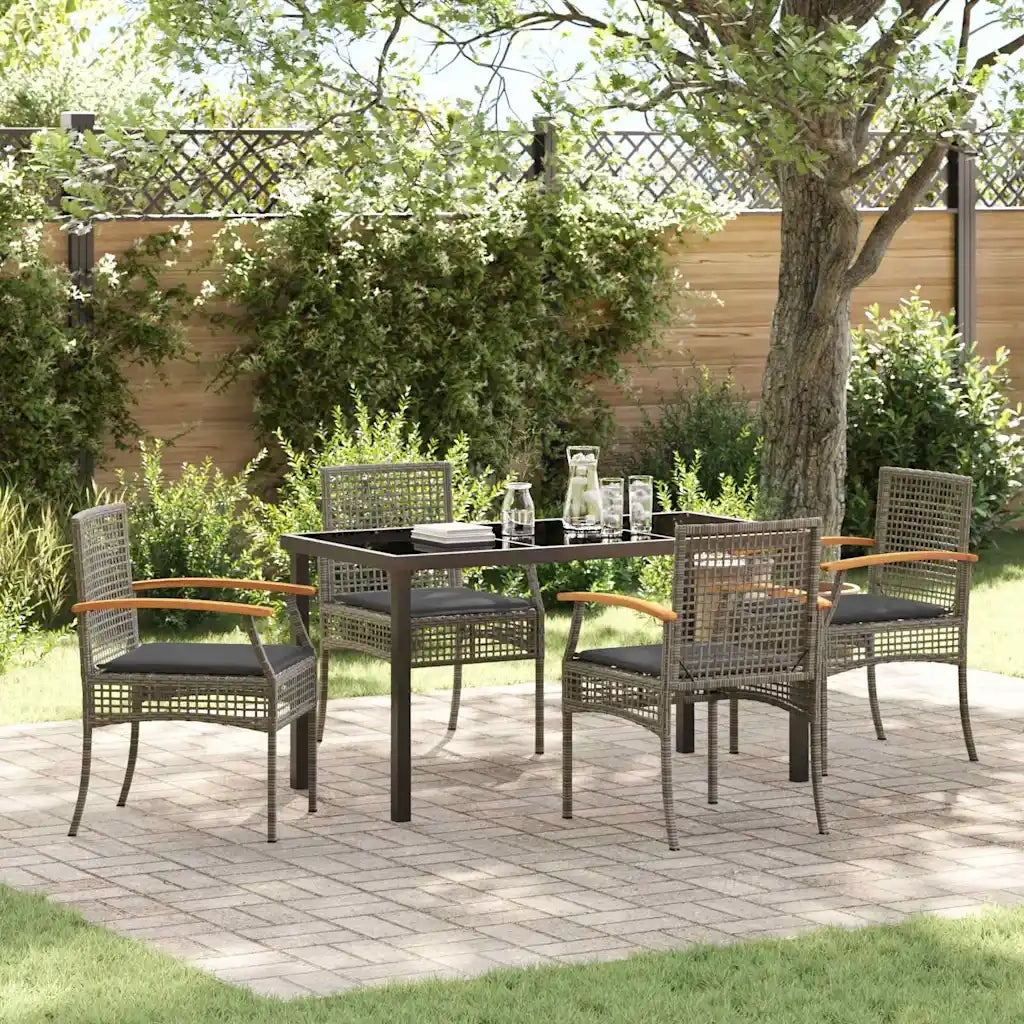 Set da Pranzo per Giardino 5 pcs Grigio polyrattan