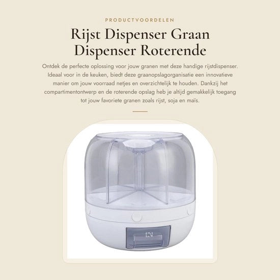 Dispensatore di grano 6 contenitori - Raccoglitore di grano - Deposito rotante - Translucido - Economia di spazio - Materiale PP - Deposito di grano con capacità 6 contenitori