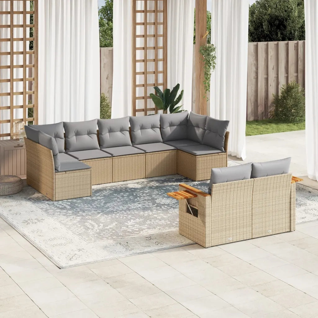 Set Divano da Giardino 9 pz con Cuscini Beige in Polyrattan 3259532