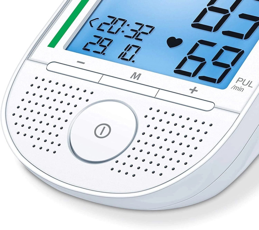 Beurer BM 49 Misuratore di Pressione da Braccio Automatico Funzione Vocale Multilingue Rilevamento Aritmie Memoria 2 Utenti 60 Misurazioni colore Bianco