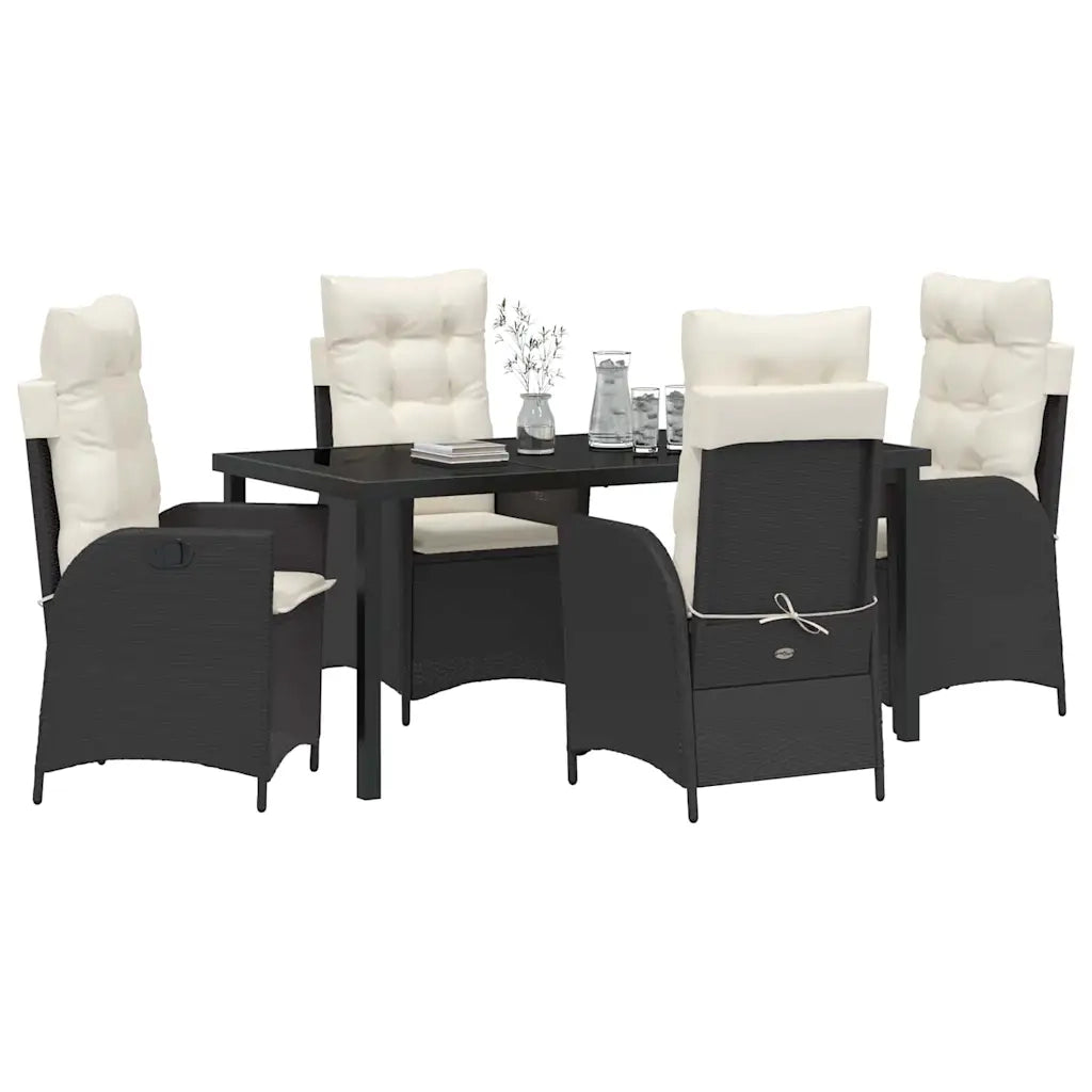 Set da Pranzo per Giardino con cuscino 5 pcs Nero polyrattan