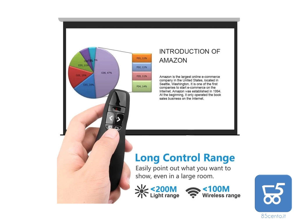 Puntatore Telecomando per Presentazioni Presenter Wireless USB 2.4 GHz per PowerPoint Slide PC Notebook – Laser Rosso Integrato