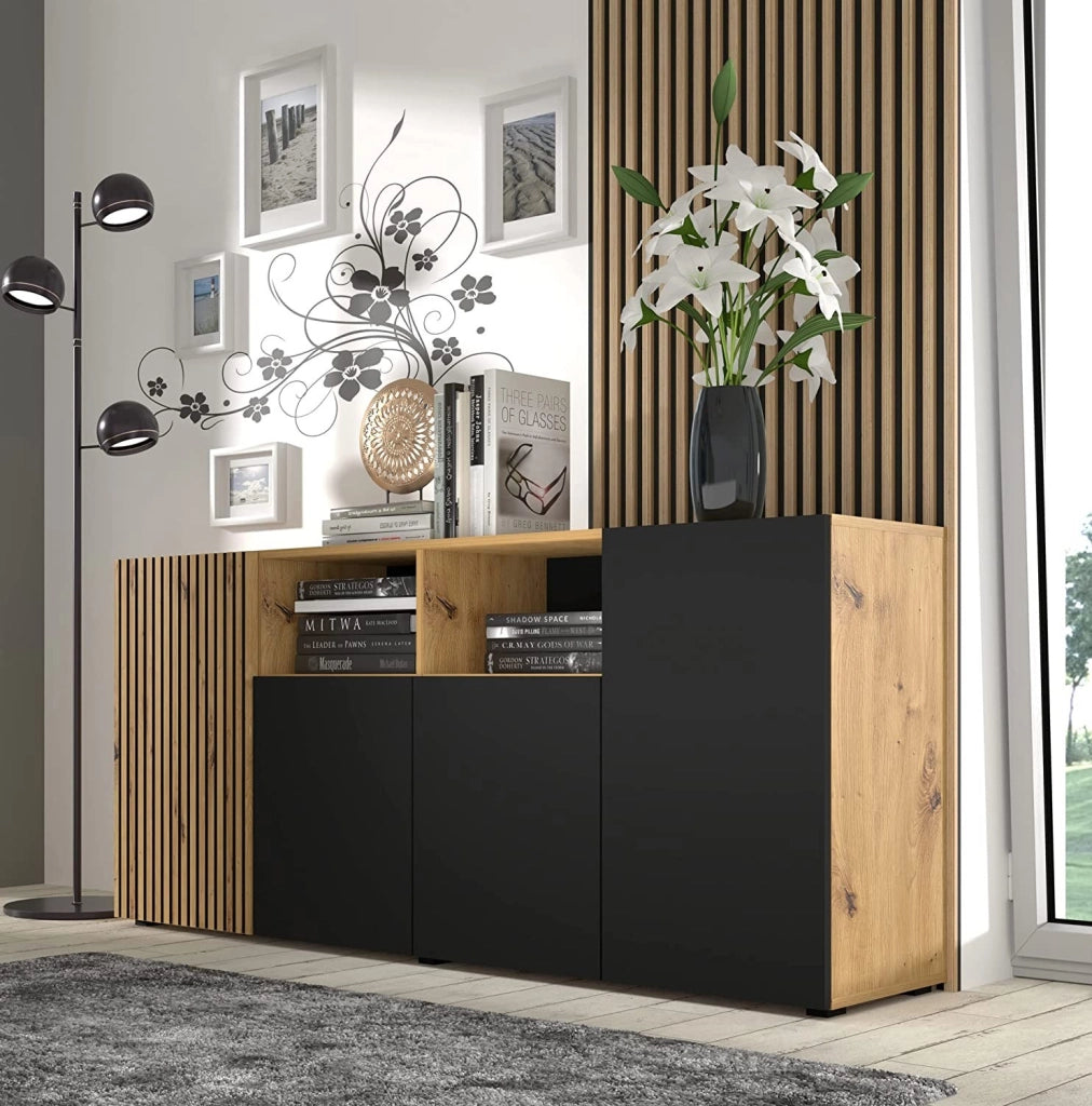 MOBILE TV COMO' MADIA  SOGGIORNO AURIS 180x42x82cm ROVERE NERO OPACO