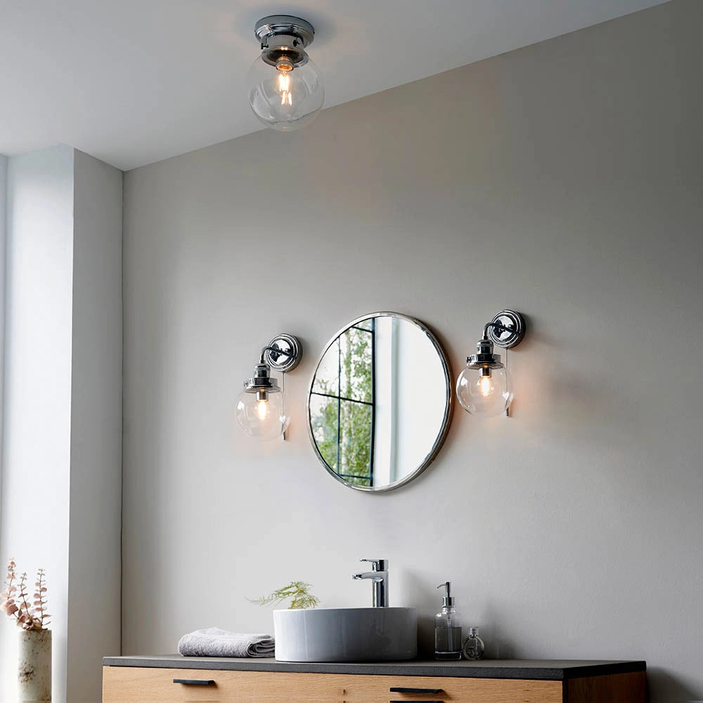 Plafoniera bagno minimal sfera vetro cromo E27 IP44