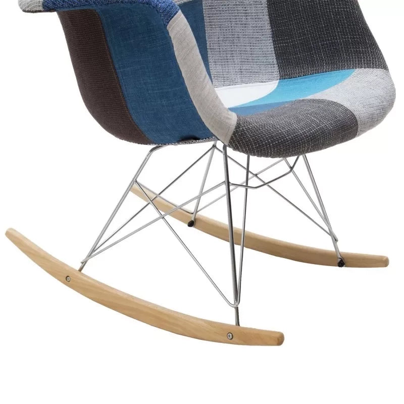 Set 2 poltrone moderne a dondolo patchwork azzurro grigio 62x69x70