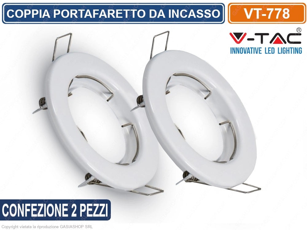 V-TAC VT-778 2 PORTAFARETTI FISSI ROTONDI DA INCASSO PER LAMPADINE GU10 E GU5.3 - SKU 3584