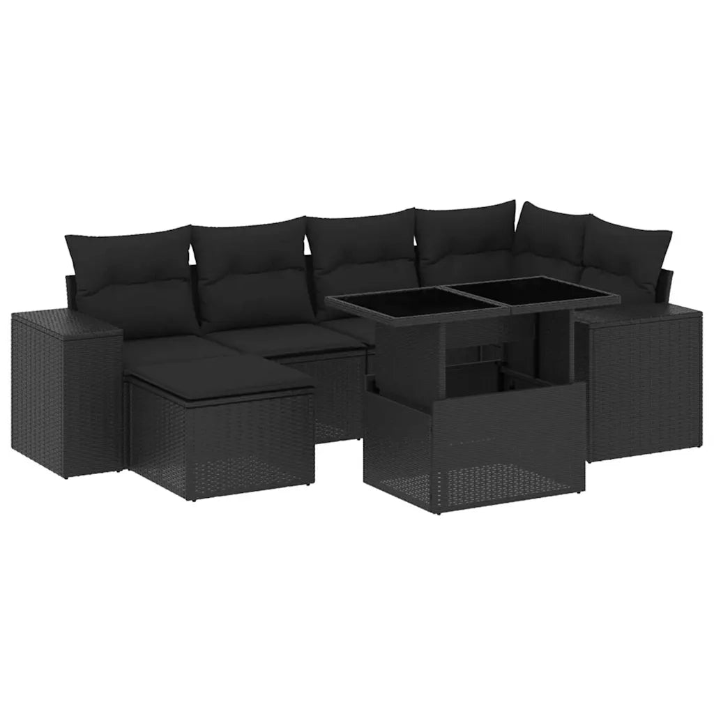 Set Divani da Giardino con Cuscini 7pz Nero Polyrattan