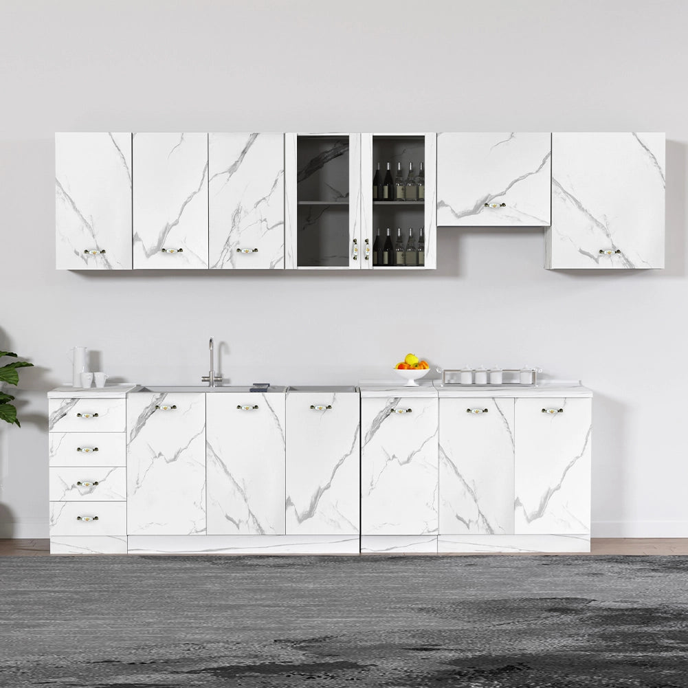 Pensile da Cucina Scolapiatti Sistema Raccogli Gocce Mobile Bianco Effetto Marmo