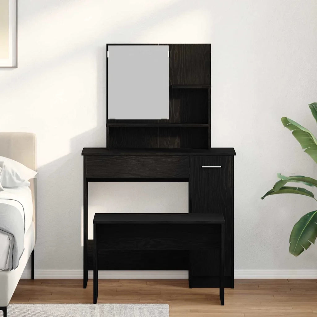 Set Tavolo da Trucco 2 pcs Rovere Nero Legno multistrato 3333076
