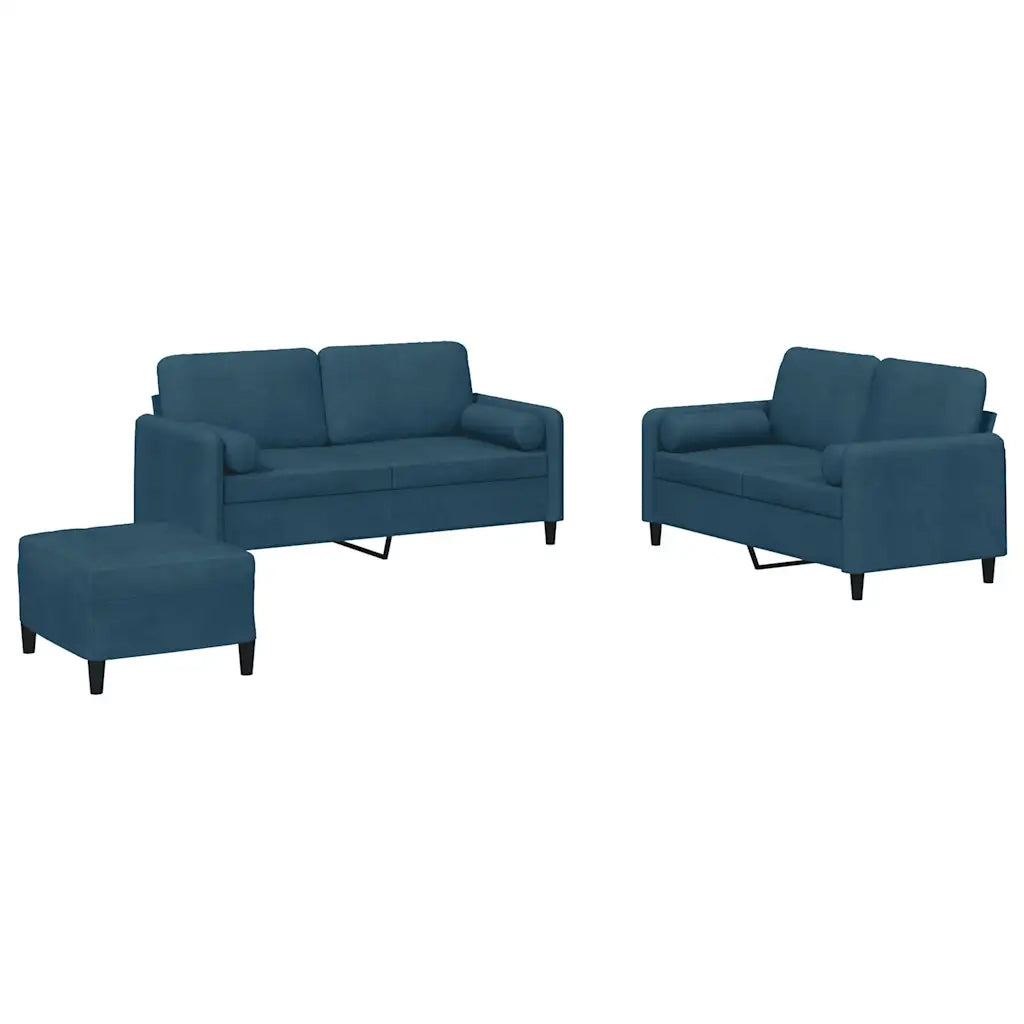 Set di Divani 3 pz con Cuscini Blu in Velluto 3202013