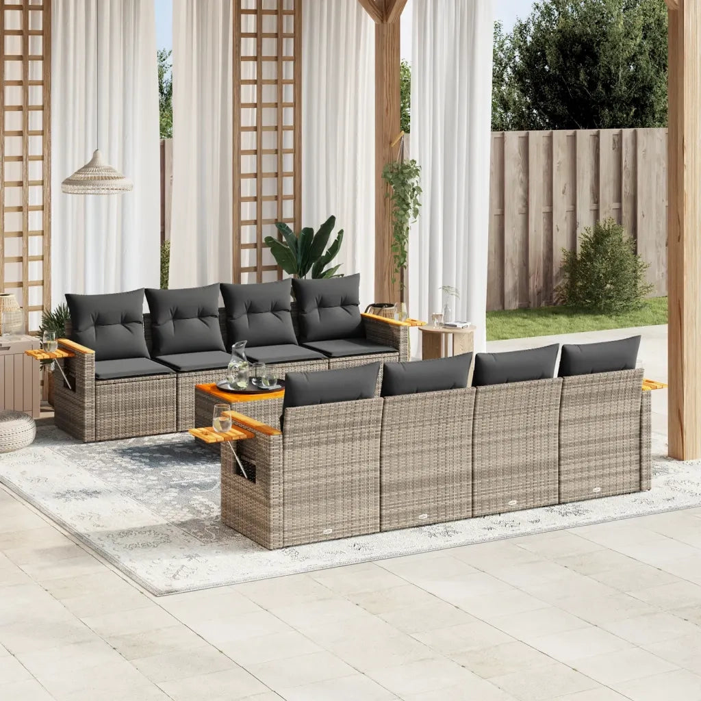 Set Divano da Giardino 9 pz con Cuscini Grigio in Polyrattan 3259064