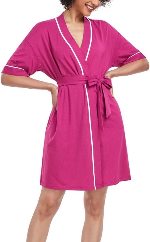 Badjas per donne Leggera kimono Saunabagno Camicia da camera per spa Casa e hotel S-XXL (rosa, M)