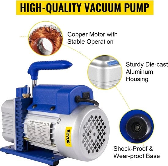 Pompa a vuoto - 4,8 CFM 1-3 HP, con misuratore - Blu