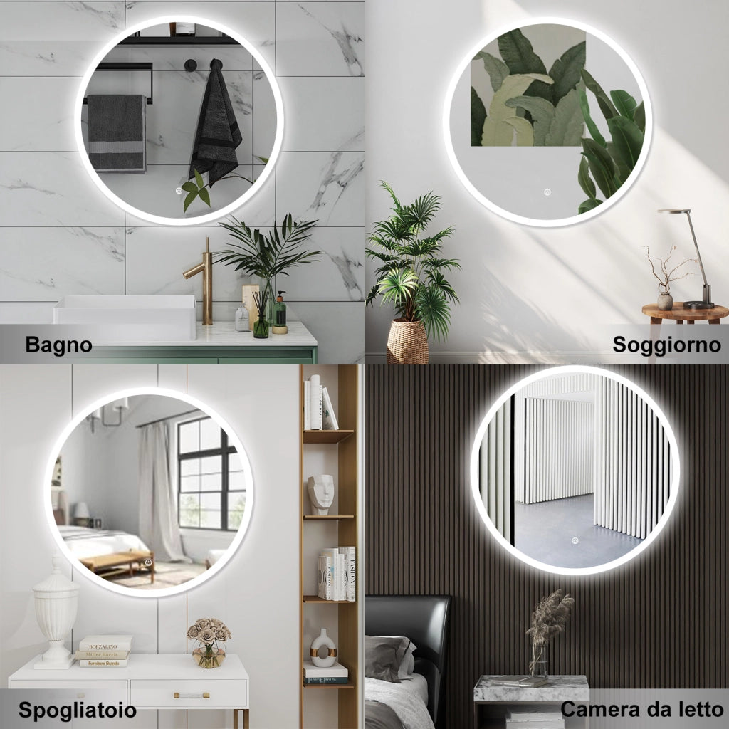 AICA Specchio da bagno 60 x 60 cm, antiappannamento, dimmerabile, interruttore touch, Funzione Memoria