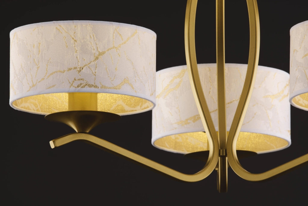 Lampada sospensione oro, 3 paralumi bianchi E27 Jupiter