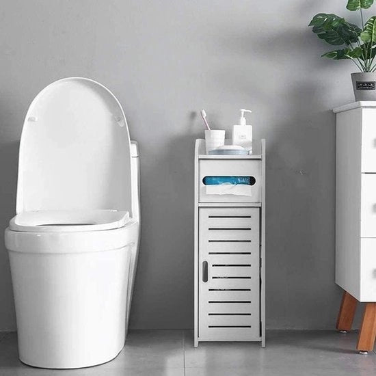Colonna per bagno a 3 livelli - Colonna per toilette - Spazio per la raccolta tessuti - Asciugamano - Carta igienica - 1 cassetto - 1 vetrata - 17 x 22 x 56CM (S)