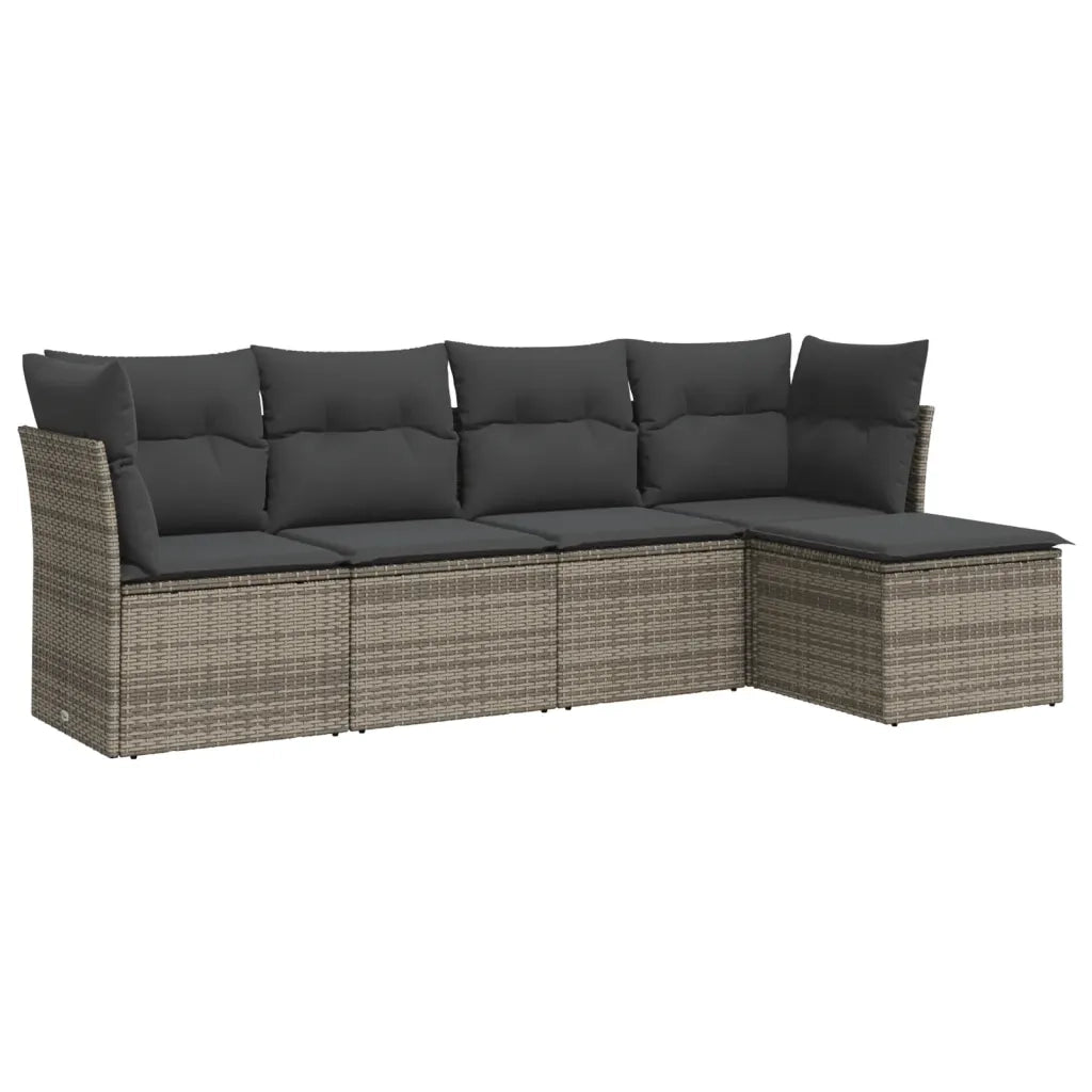 Set Divano da Giardino 5 pz con Cuscini Grigio in Polyrattan 3249399
