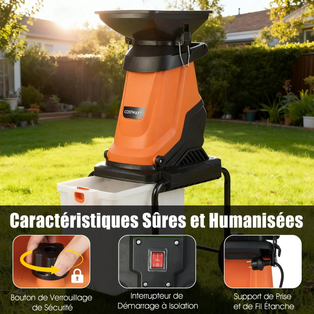 Biotrituratore elettrico da giardino da 3000 watt con cesto di raccolta da 50 litri taglia fino a 45 mm design moderno in metallo arancione 20_0017711