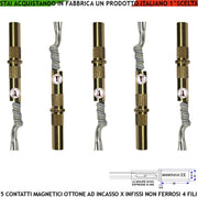 Contatti Magnetici Ottone ad Incasso Sensore Reed Uscita NC 5 Pezzi Collegamento 4 Fili Tensione Transito Max 100 V 10 W Carico Resistivo Antifurto Infissi Non Ferrosi Forma Cilindrica ABS Prot. IP65
