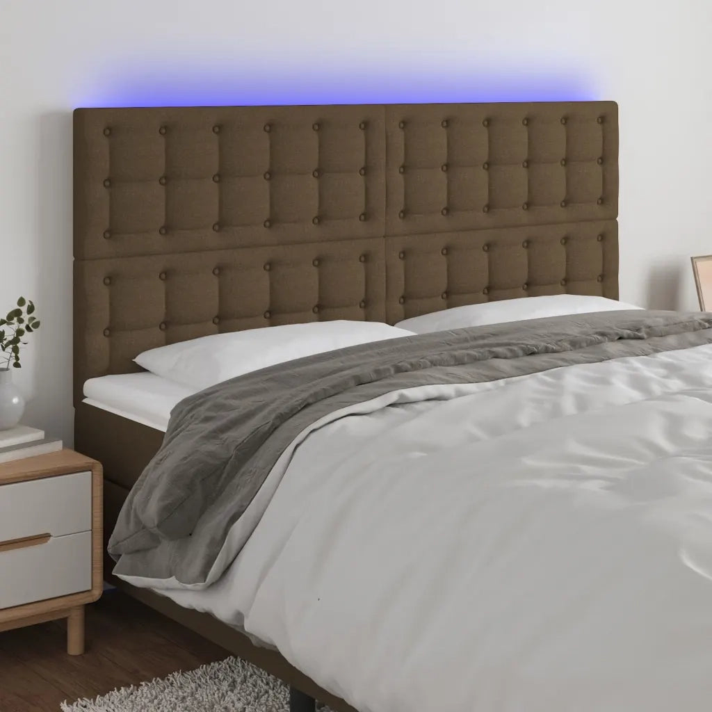 Testiera a LED Marrone Scuro 180x5x118/128 cm in Tessuto 3122875