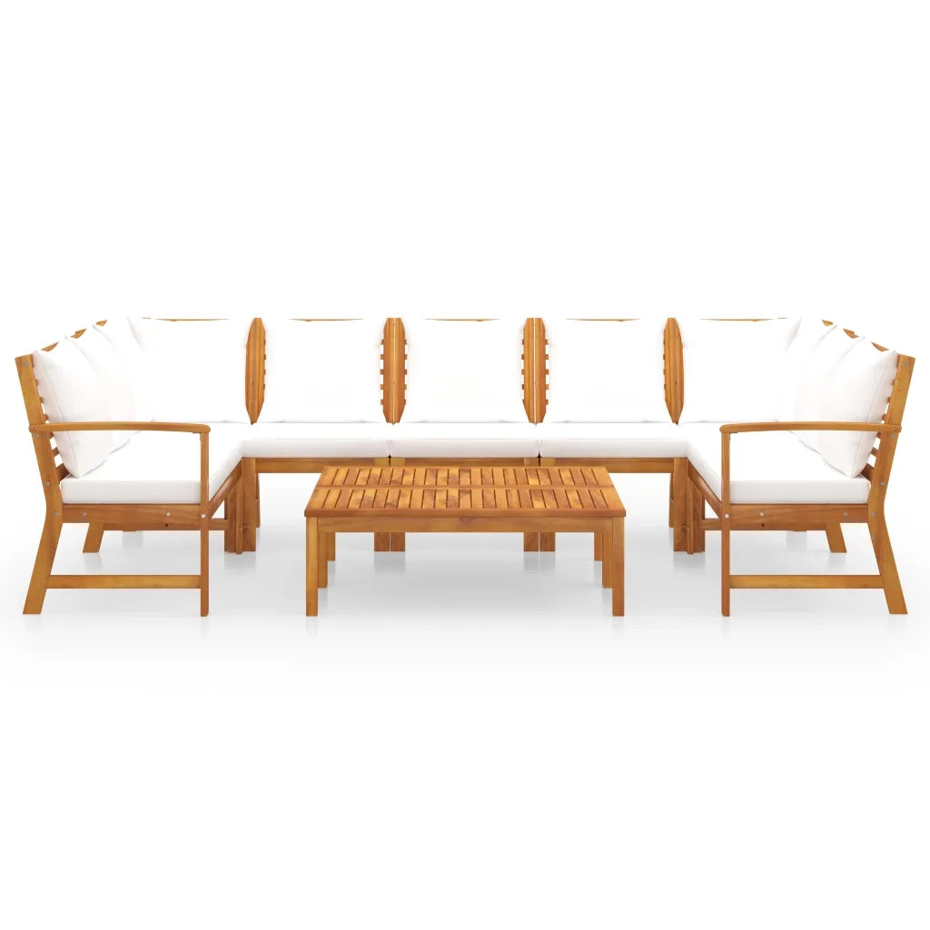 Set Divani da Giardino 9 pz con Cuscini Crema in Legno Acacia
