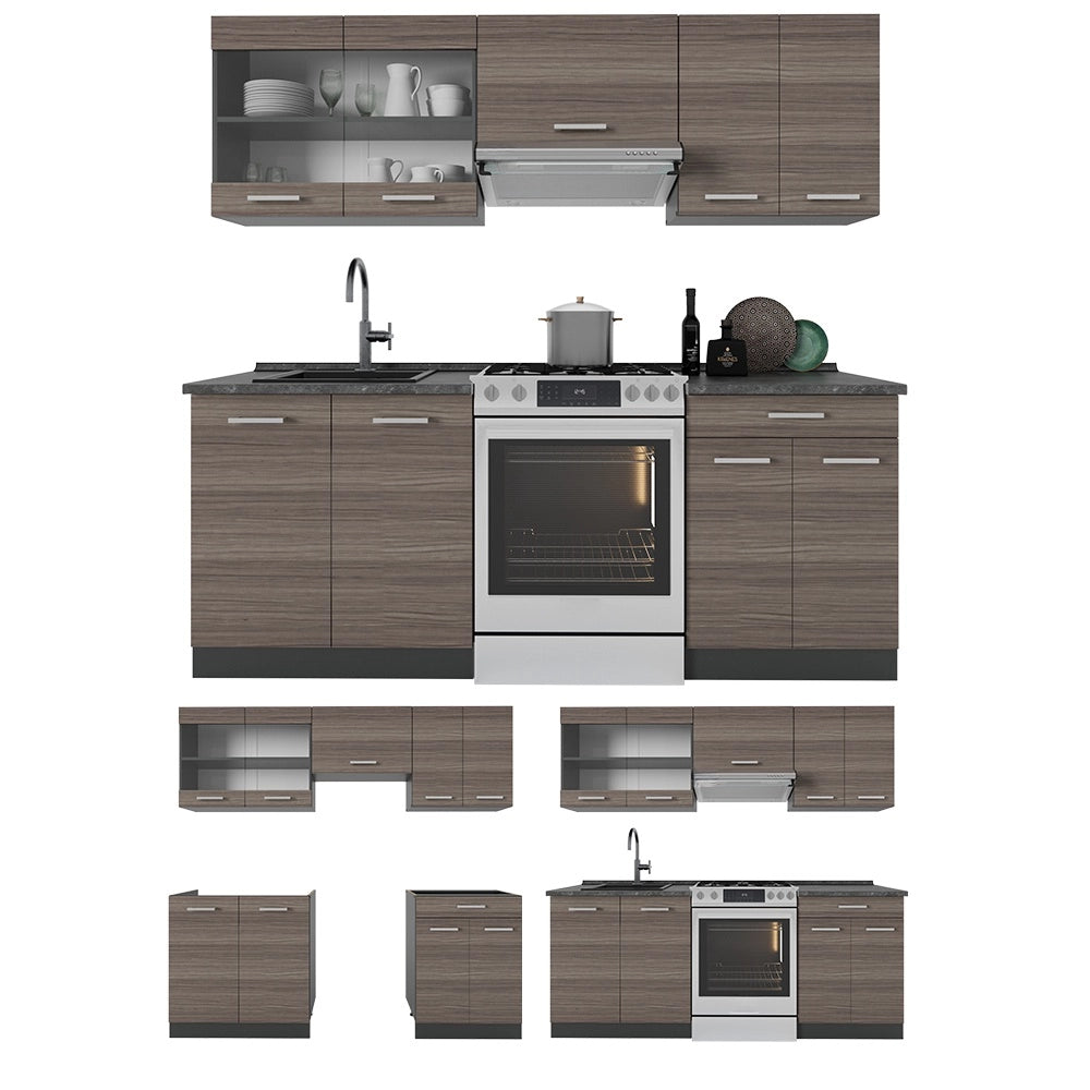 Cucina componibile R-Line Grigio nobile/Antracite 200 cm, PL Marmo Vicco