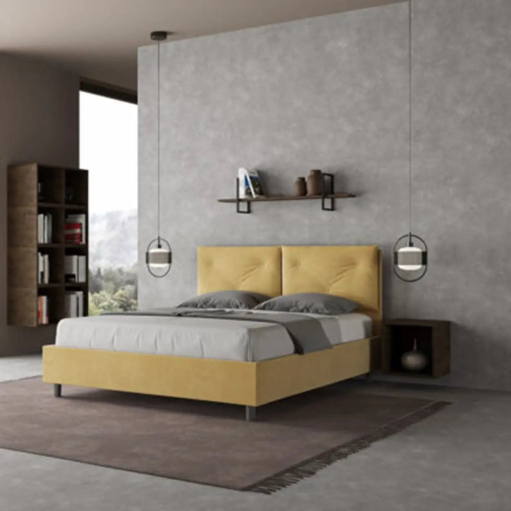 Letto matrimoniale con rete imbottito 160x200 microfibra ocra Appia