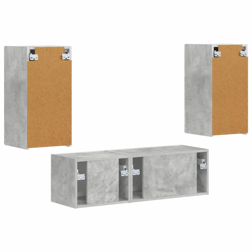 Set di Mobiletto da TV a Parete 4 pz-Credenza per TV sospesa Grigio cemento 726588