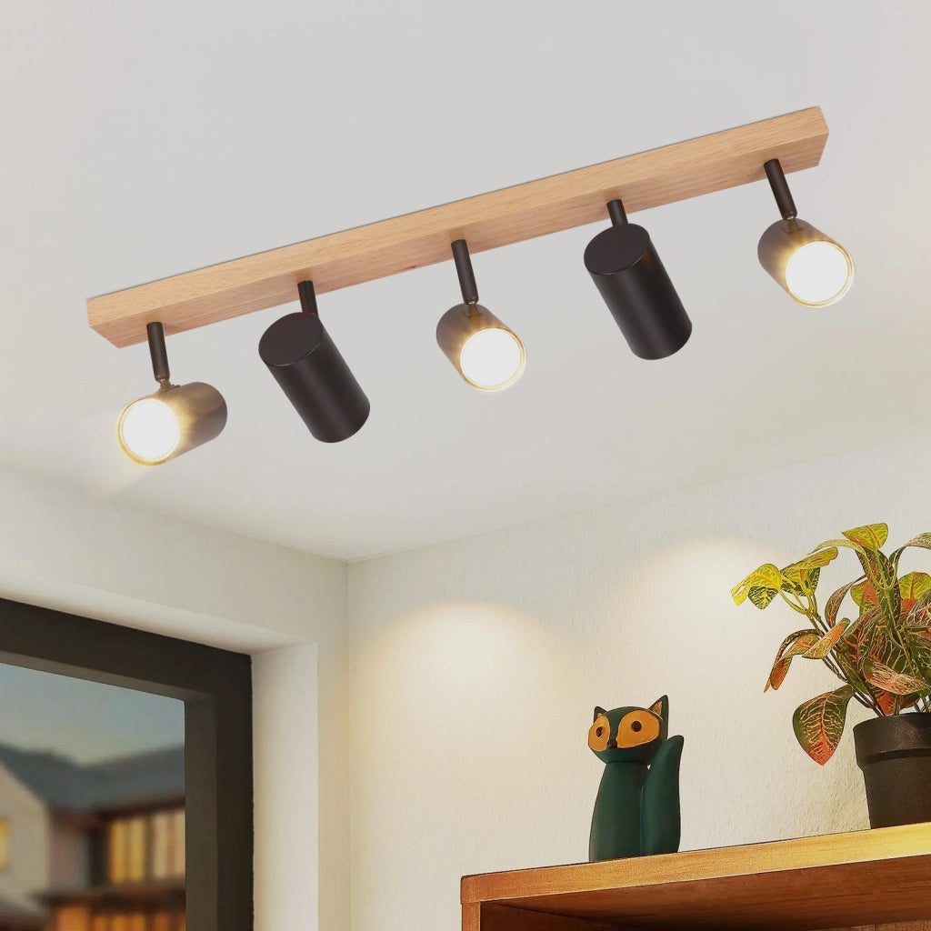 ZMH Plafoniera a 5 luci in legno nero GU10 Plafoniera per corridoio camera da letto