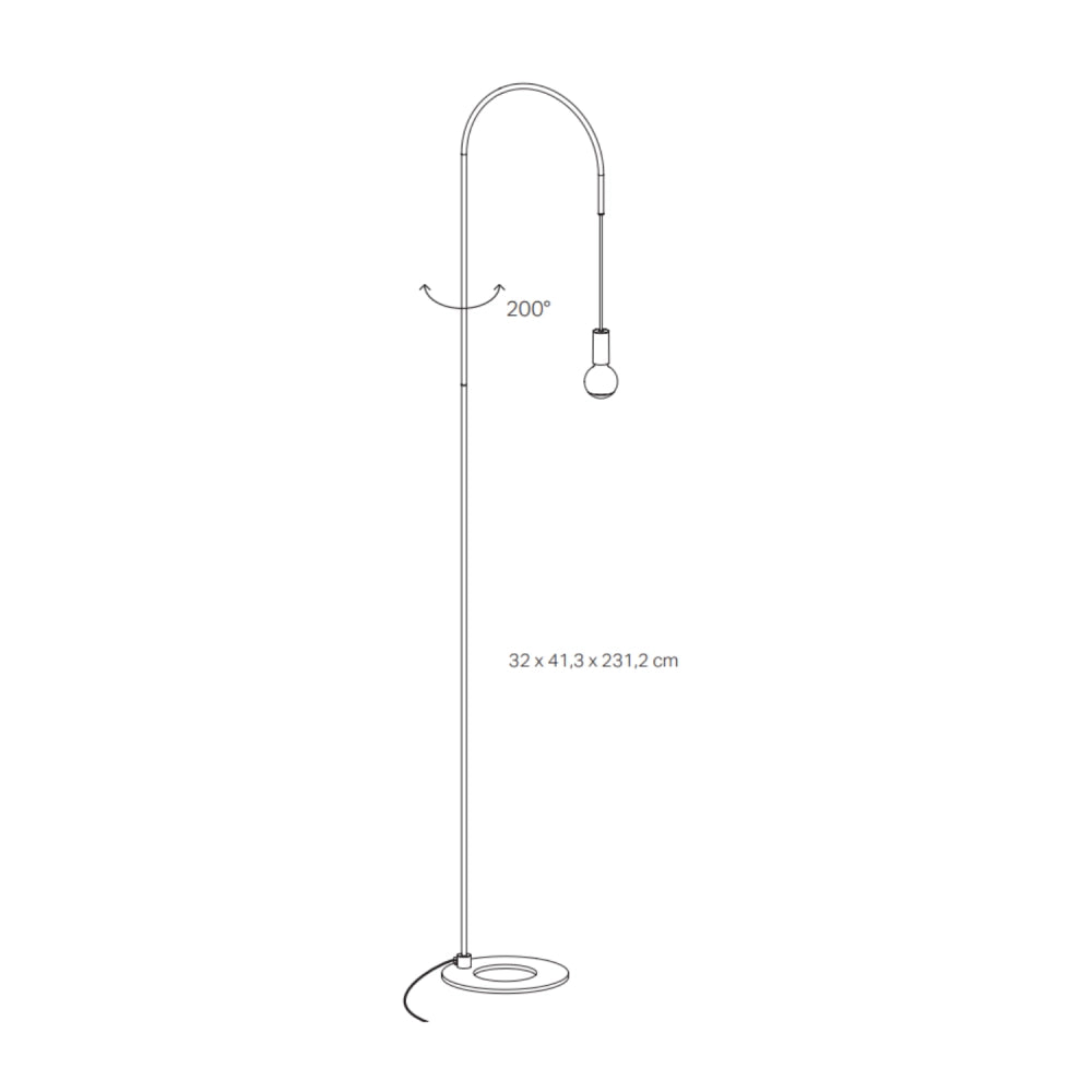 Zafferano - Lampada da Terra Filo, Orientabile 200°, Metallo Verniciato Lampadina E27 max 60W inclusa, H231cm - Nera