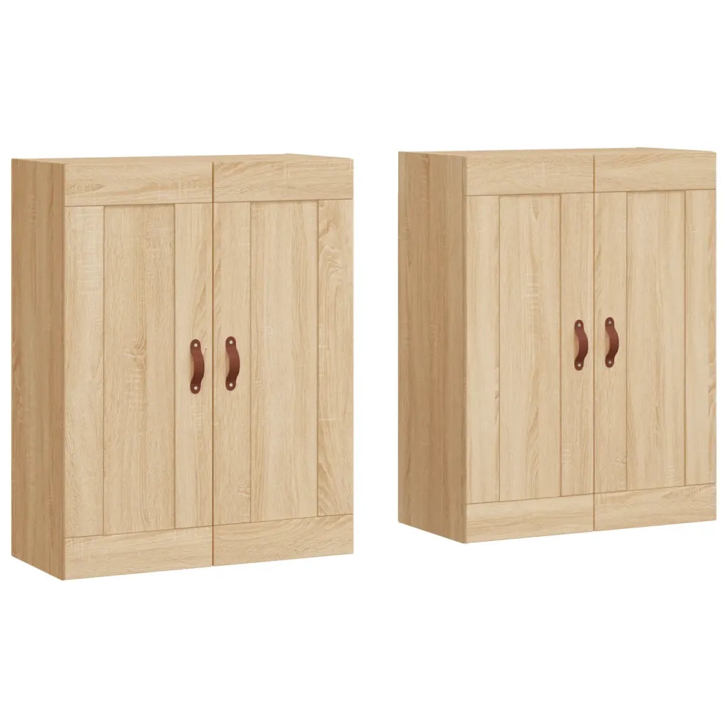 Set di 2 pratici e decorativi pensili da parete con ampio spazio contenitivo 69,5 x 34 x 90 cm realizzati in legno composito di rovere Sonoma 02_0055462