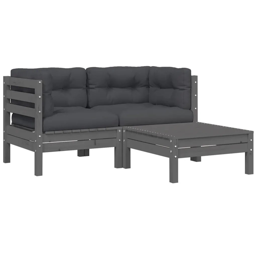 Set Divani da Giardino 3 pz Grigio Cuscini Massello di Pinocod mxl 72122