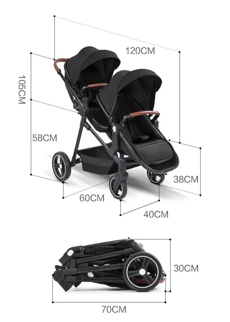 PASSEGGINO DOPPIO GEMELLARE PIEGHEVOLE MULTIFUNZIONALE GRIGIO