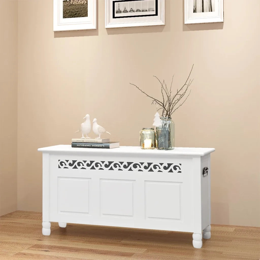 Cassapanca-Baule-Panca con Contenitore in Stile Barocco MDF Bianca