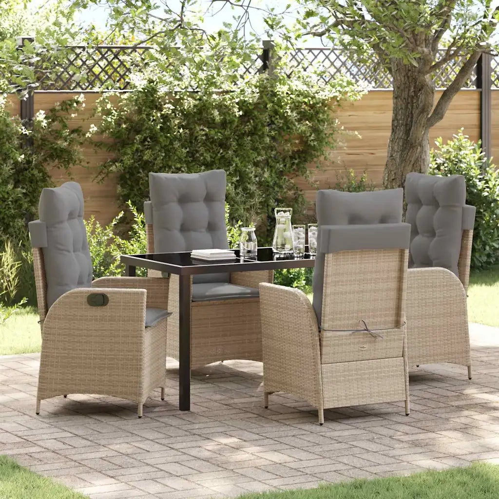 Set da Pranzo per Giardino con cuscino 5 pcs Beige polyrattan