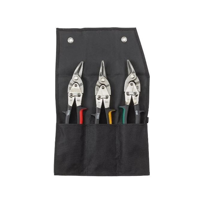 BESSEY DSET16 Erdi Set di cesoie a leva per lamiera 3 pezzi con lame in acciaio legato 59 HRC manici ergonomici colore Nero