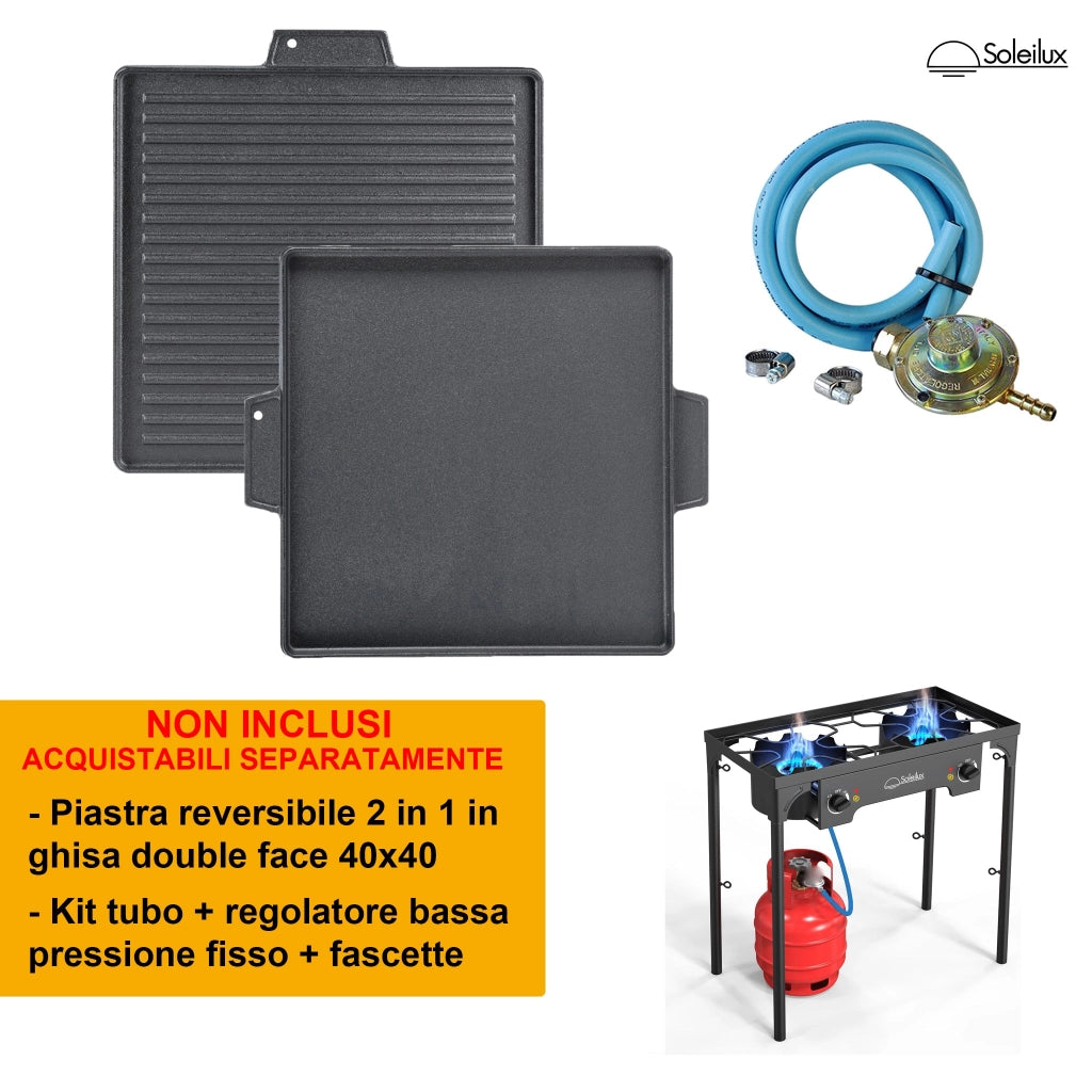 Fornellone Fornello 2 Fuochi 75x38cm 3 IN 1 Rialzato Da Esterno Gpl Con Accensione Piezo H 81cm - NERO