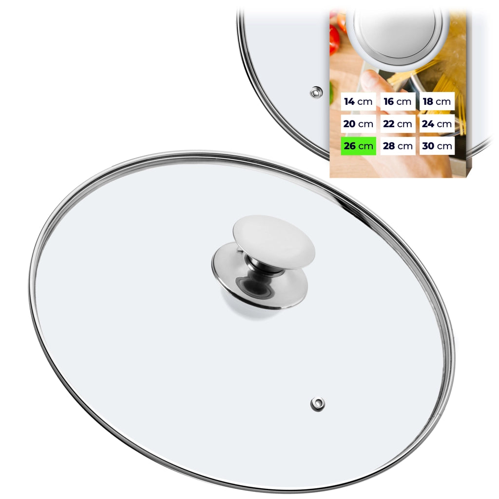 Coperchio in vetro KADAX da 26 cm, universale, resistente al calore, per pentole e padelle.