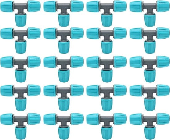 Fittingi per irrigazione a gocce in plastica con filo spinato - 20 pezzi - Connettore a T per giardini, orti e campi - Connettore a T 16 mm per tubi - Connettori a gocce - Tubi adattatori
