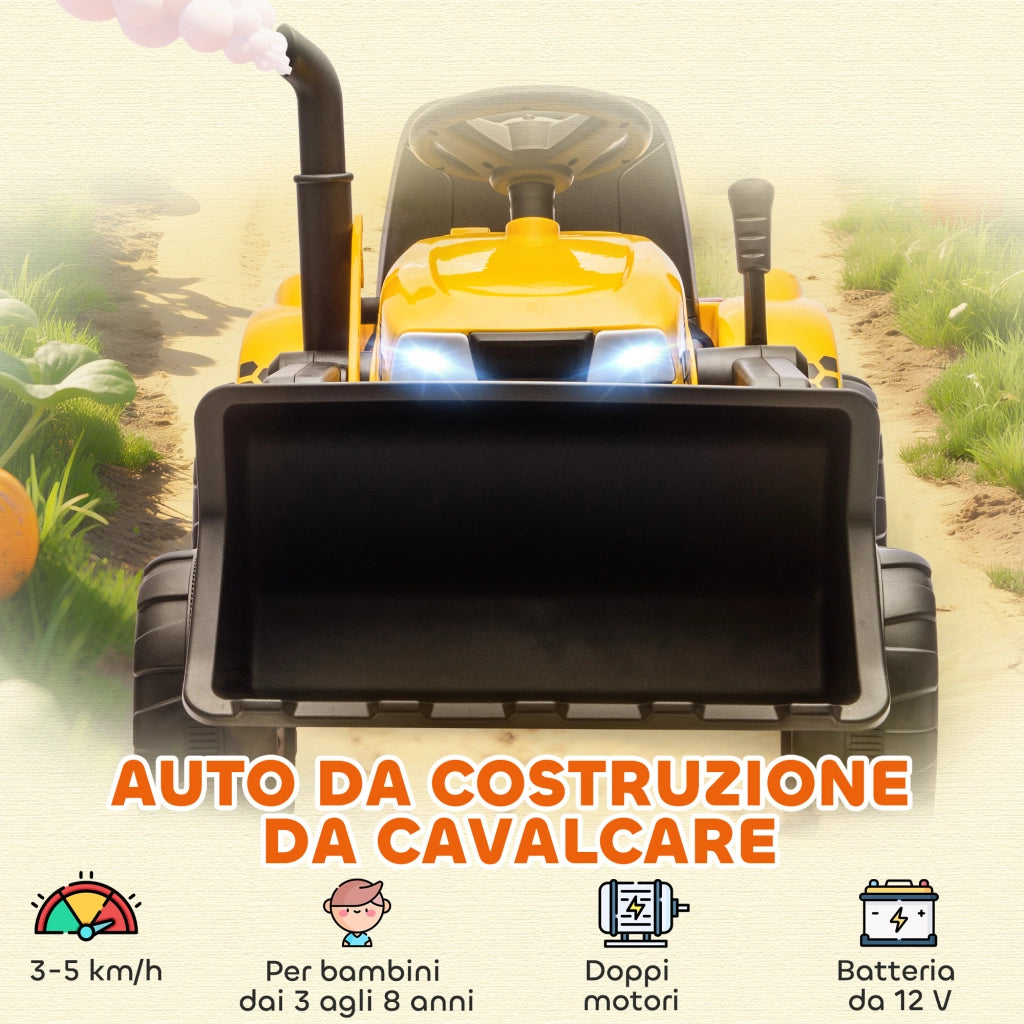 Escavatore Elettrico per Bambini 12V ¨C Xylo ¨C Giallo con Benna e Rimorchio