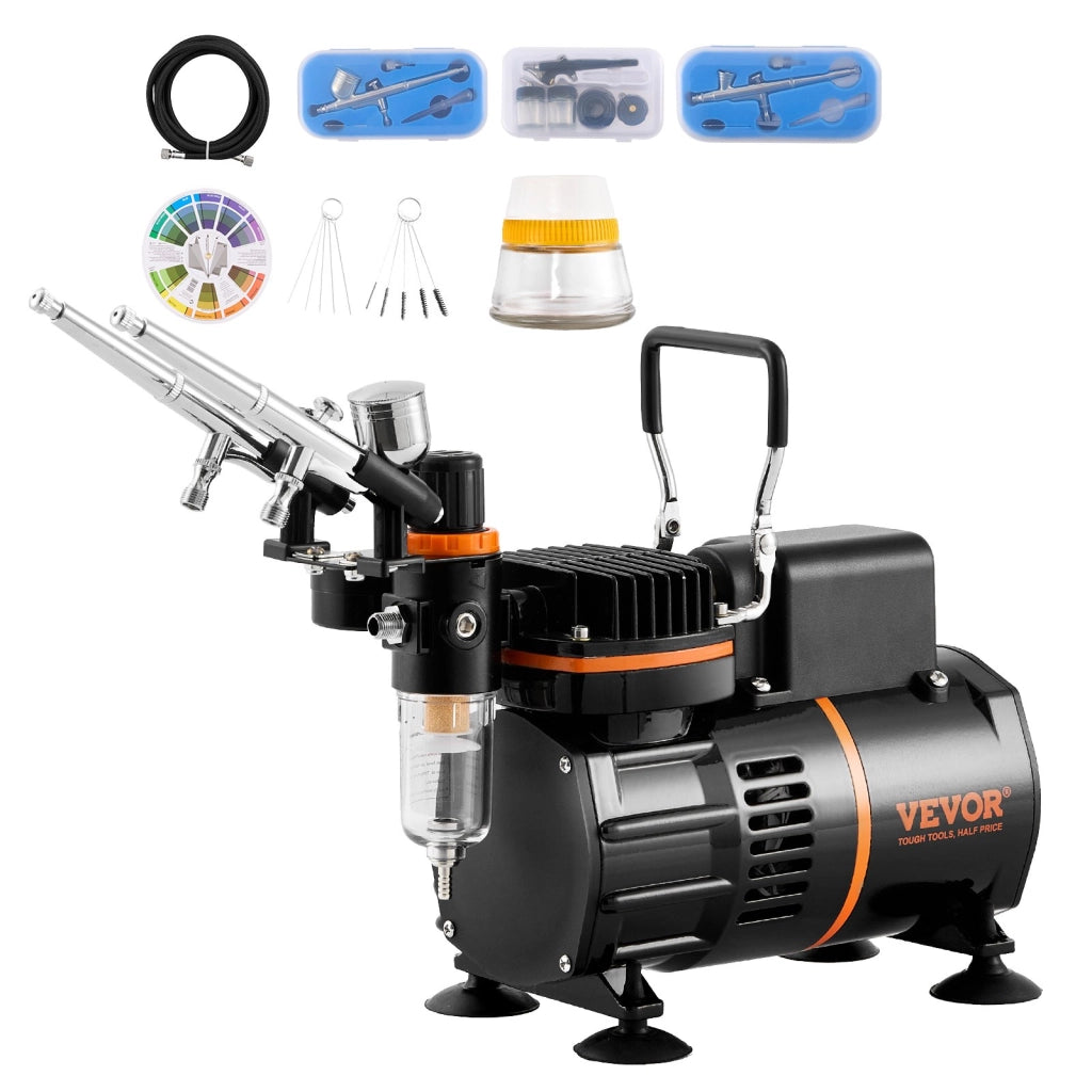 Kit Aerografo TC-20B con Compressore 120W, 3 Aerografi, Supporto e Accessori, Sistema Multifunzionale per Fai da Te e Modellismo