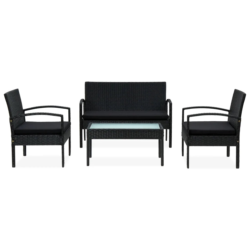 Set Divani da Giardino 4 pz con Cuscini in Polyrattan Nero 45788