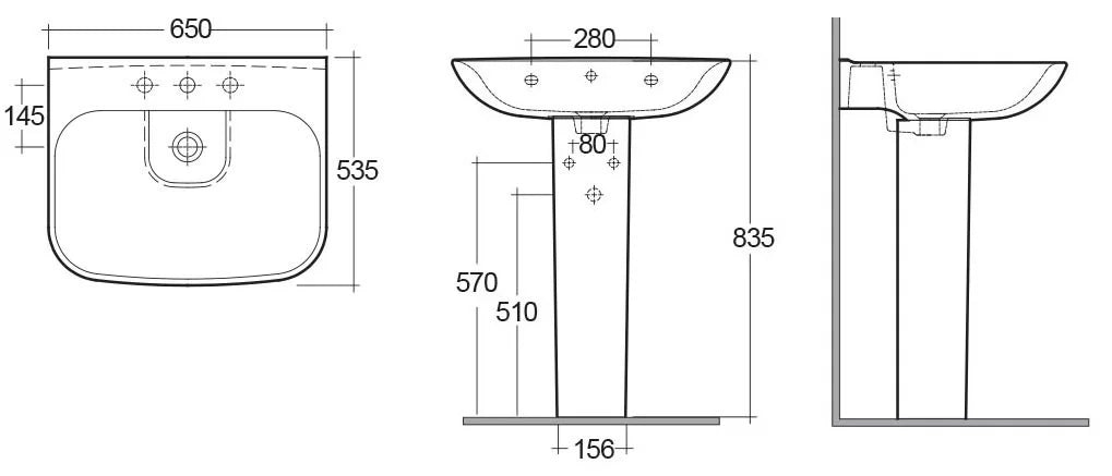 Lavabo sospeso serie origin 65 cm