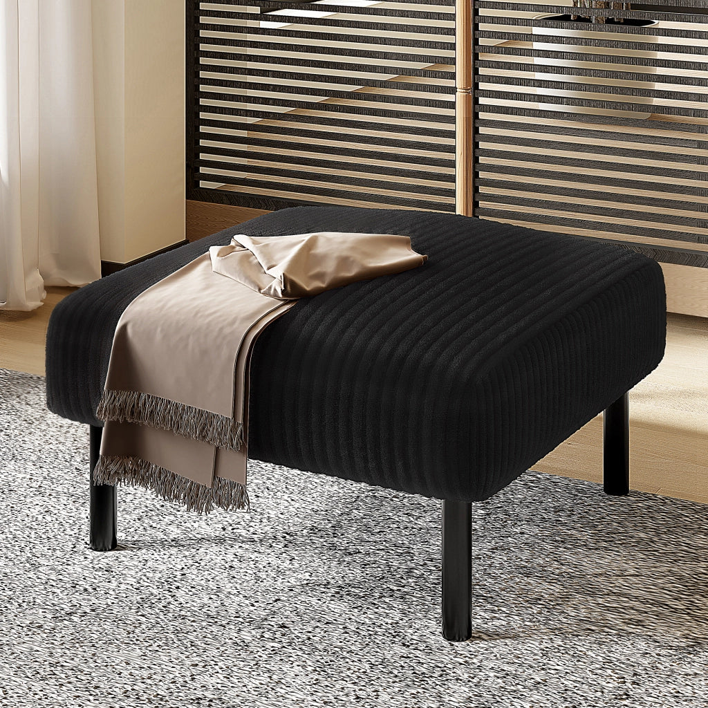 Pouf in corduroy con struttura in metallo, nero, compatto e versatile