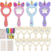 Set di lavorazione del legno per bambini: 27 pezzi di lavorazione del legno per bambini - specchio in legno non finito - set di lavorazione del legno per bambini con unicorni e vernice, comprensivo di 27 pezzi.