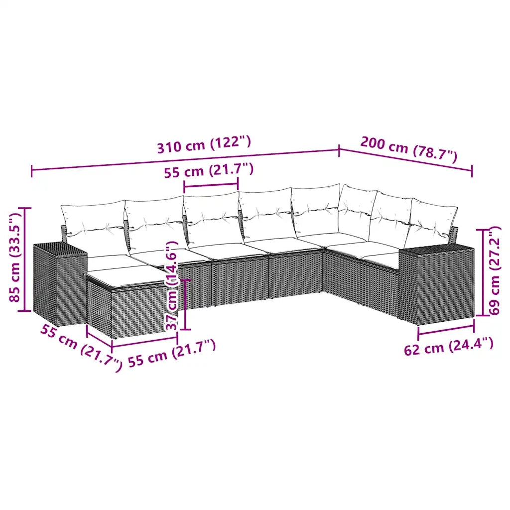Set Divano da Giardino 8pz con Cuscini Grigio Chiaro Polyrattan 3222961