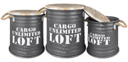 Set 3 Pouf Contenitori In Acciaio SgabellO Tavolino Caffè Salotto Design Moderno Cargo Unlimited Impilabili Salvaspazio Arredo Soggiorno Camera Coperchio Legno Vintage  Antracite